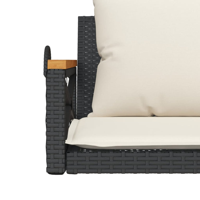 Schommelbank met kussens 109x62x40 cm poly rattan zwart