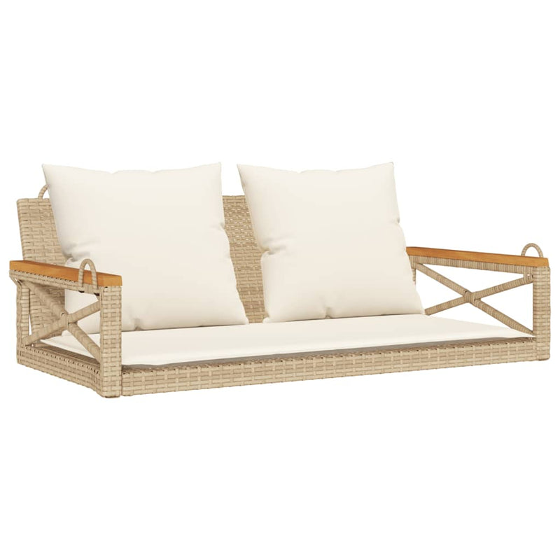 Schommelbank met kussens 109x62x40 cm poly rattan beige