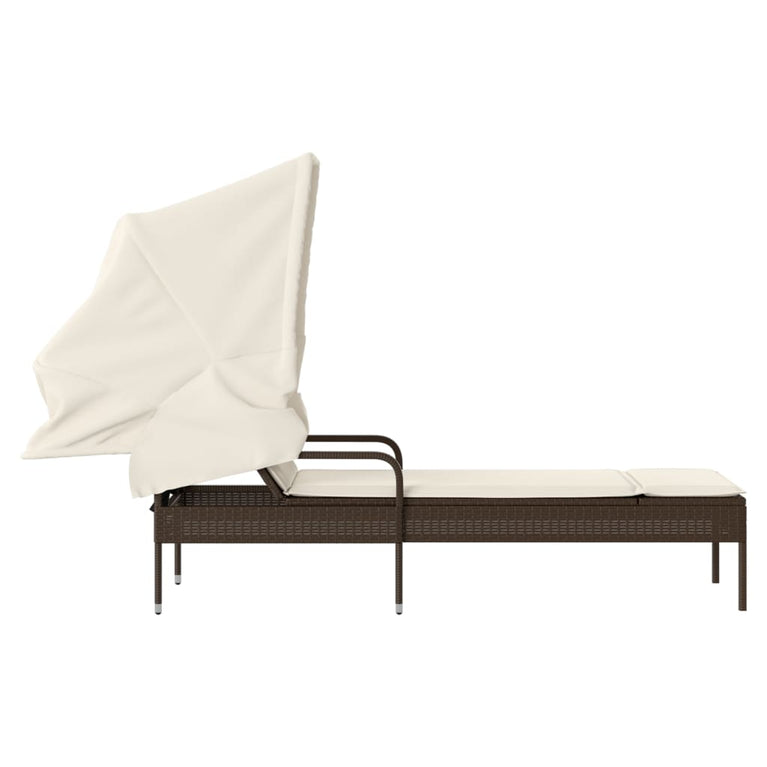 Ligbed met luifel poly rattan bruin