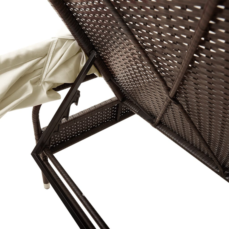 Ligbed met luifel poly rattan bruin