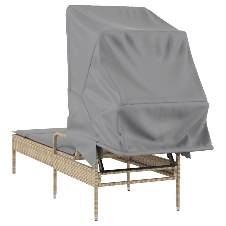 Ligbed met luifel poly rattan beige