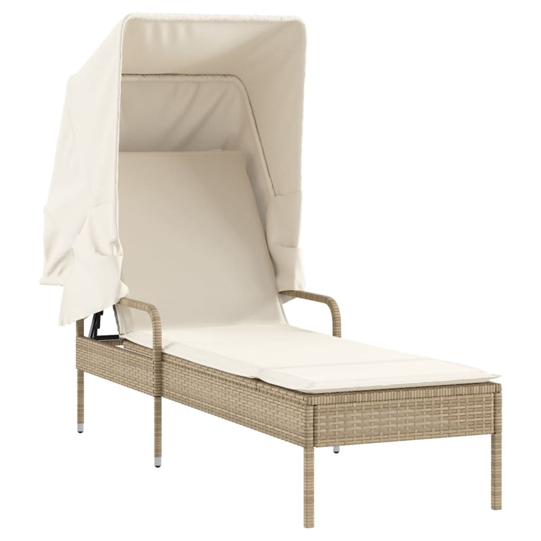 Ligbed met luifel en tafel poly rattan beige