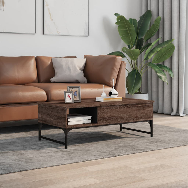 Salontafel 100x50x35 cm bewerkt hout en metaal bruin eikenkleur