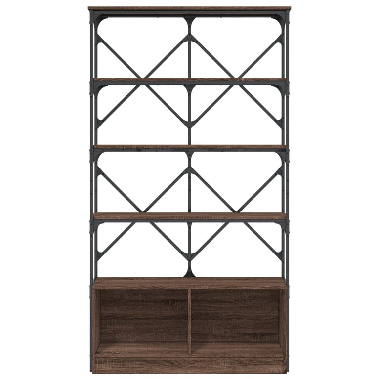 Boekenkast 100x26x180 cm bewerkt hout en metaal bruin eiken