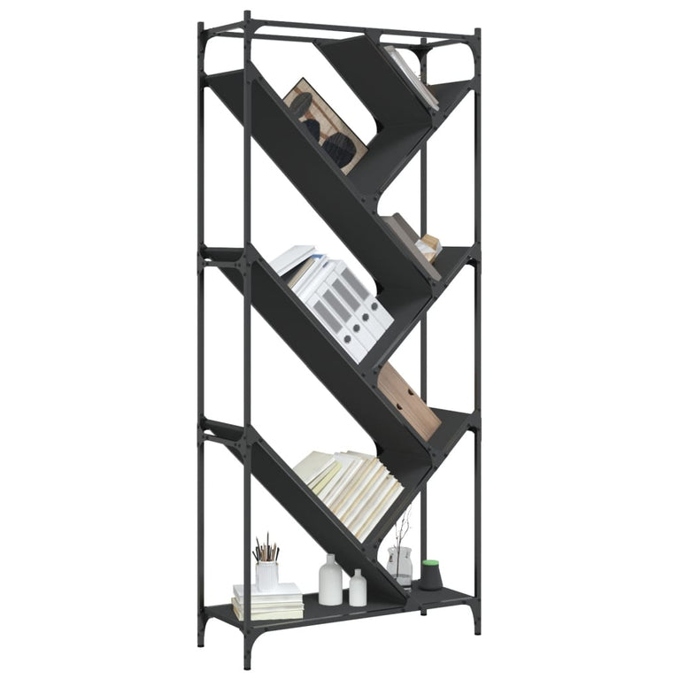 Boekenkast 79x30x180 cm bewerkt hout en metaal zwart