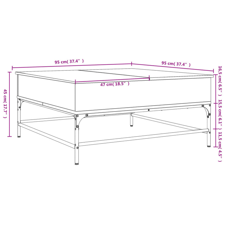 Salontafel 95x95x45 cm bewerkt hout en metaal sonoma eikenkleur