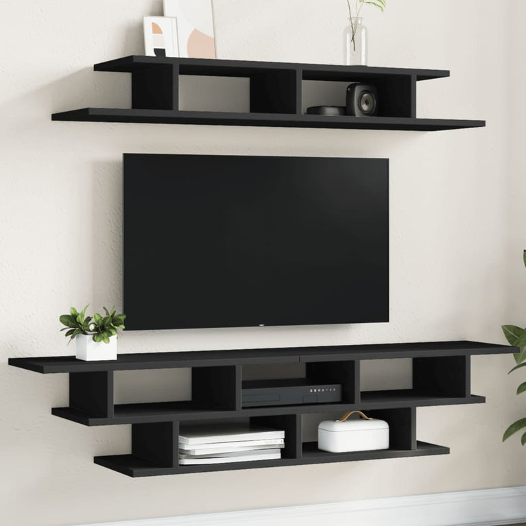 Tv-wandmeubelset bewerkt hout zwart