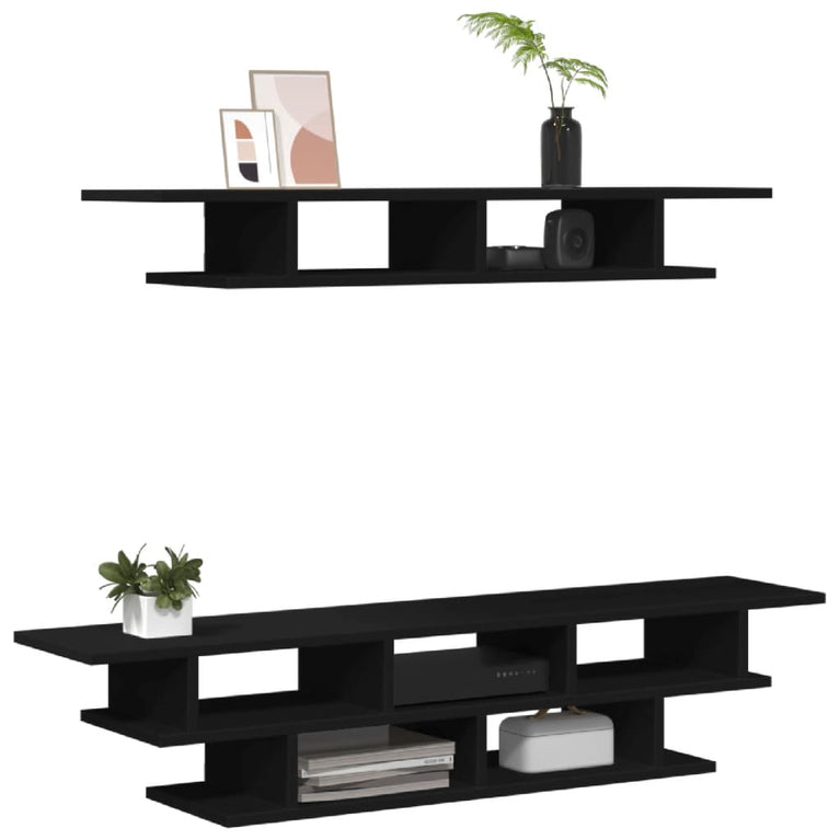Tv-wandmeubelset bewerkt hout zwart