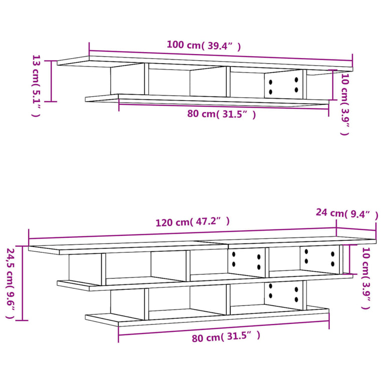 Tv-wandmeubelset bewerkt hout zwart