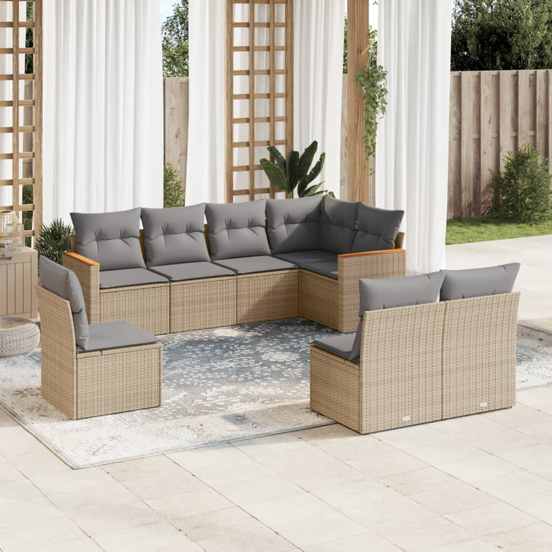 8-delige Loungeset met kussens poly rattan gemengd beige