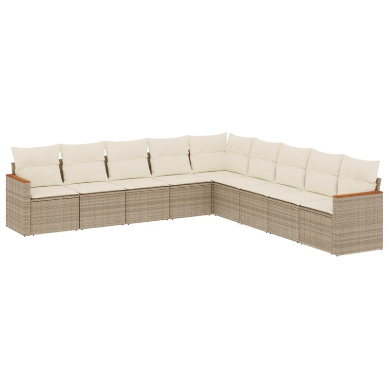 9-delige Loungeset met kussens poly rattan beige