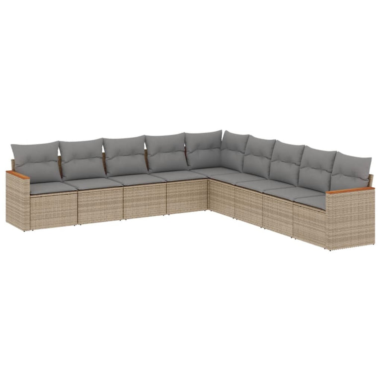 9-delige Loungeset met kussens poly rattan gemengd beige