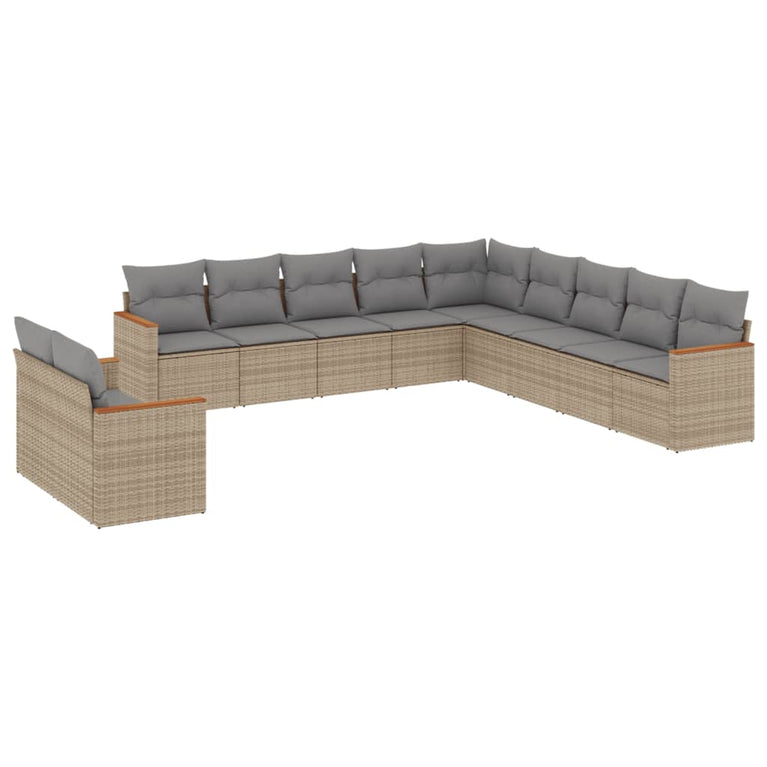 11-delige Loungeset met kussens poly rattan gemengd beige