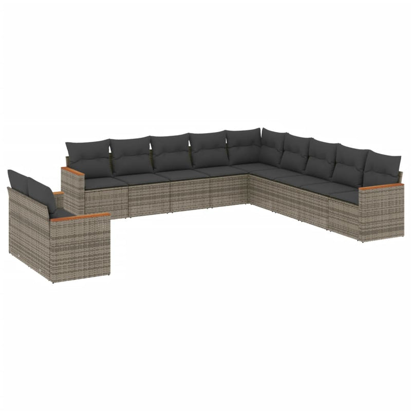 11-delige Loungeset met kussens poly rattan grijs