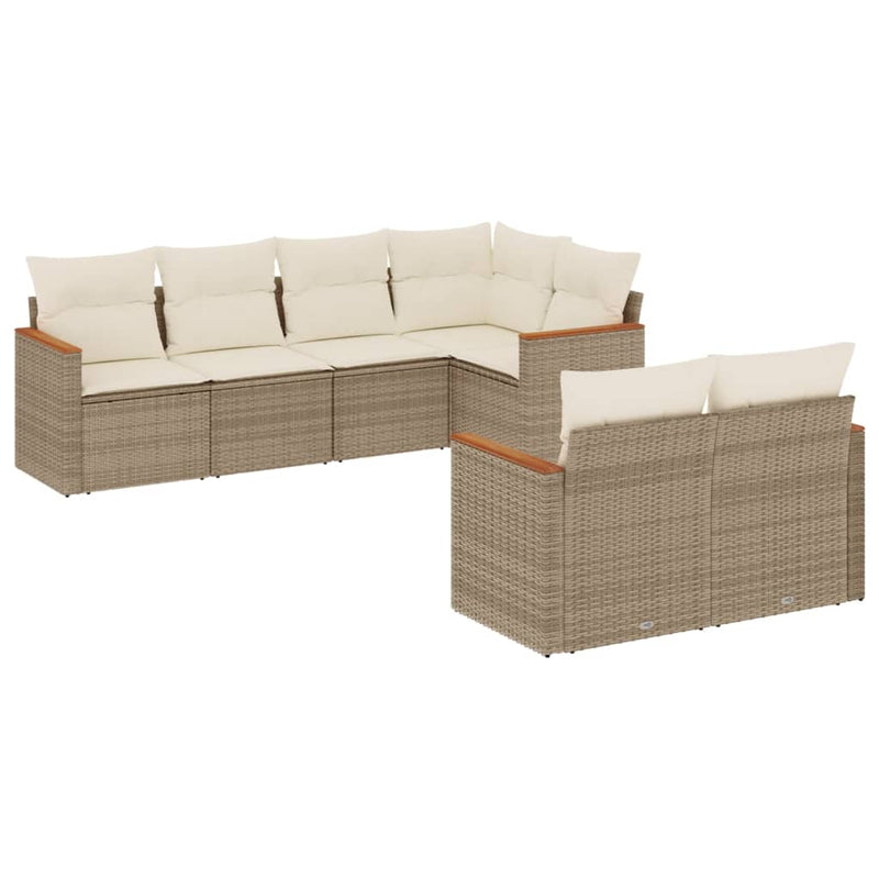 7-delige Loungeset met kussens poly rattan beige