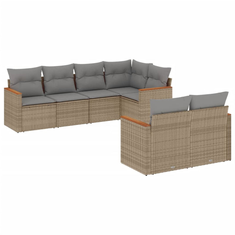 7-delige Loungeset met kussens poly rattan gemengd beige