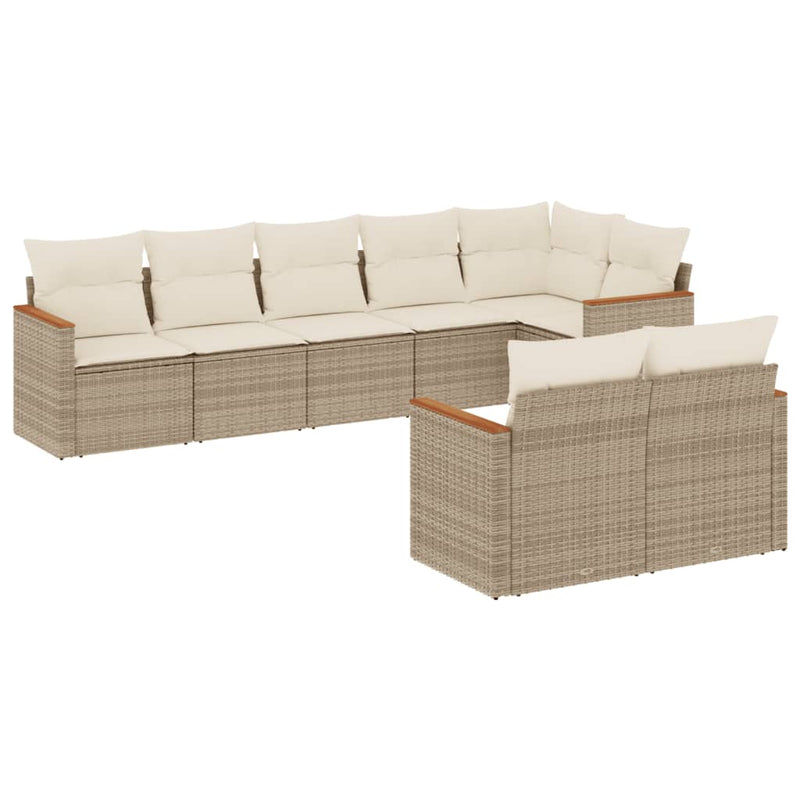8-delige Loungeset met kussens poly rattan beige