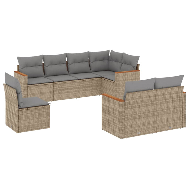 8-delige Loungeset met kussens poly rattan gemengd beige