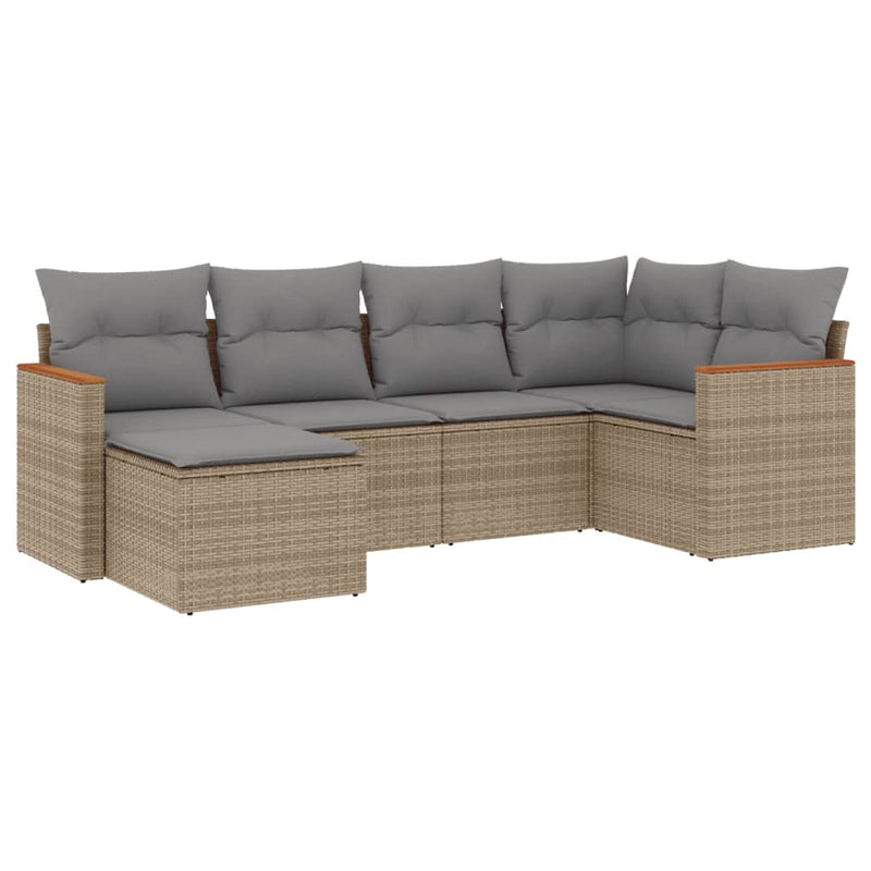 6-delige Loungeset met kussens poly rattan gemengd beige