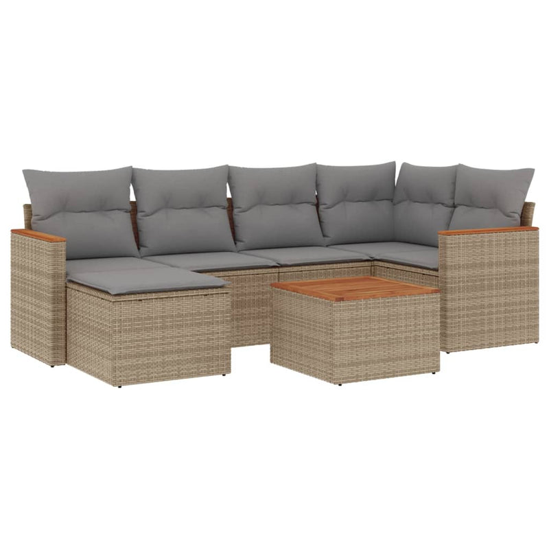 7-delige Loungeset met kussens poly rattan gemengd beige