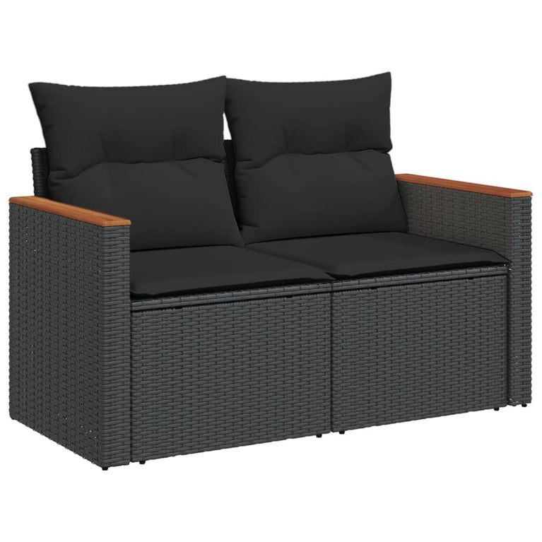 8-delige Loungeset met kussens poly rattan zwart