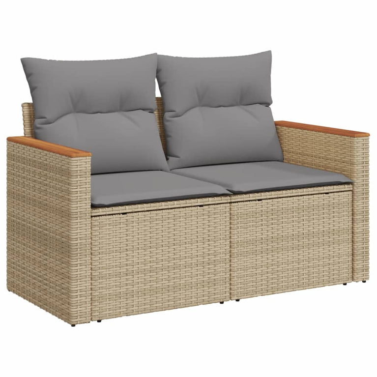 8-delige Loungeset met kussens poly rattan gemengd beige