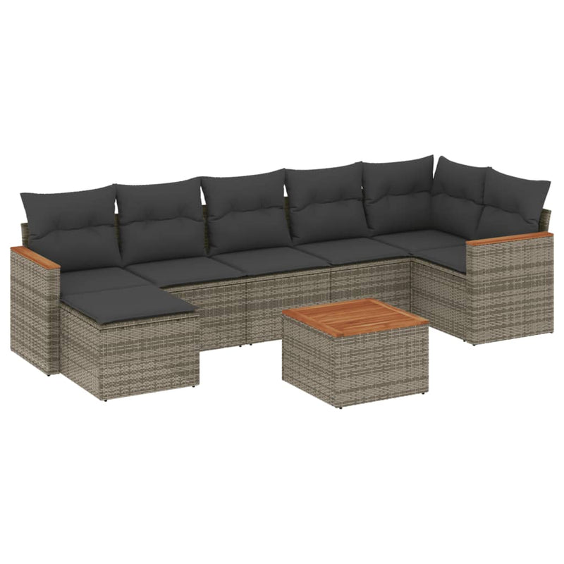 8-delige Loungeset met kussens poly rattan grijs