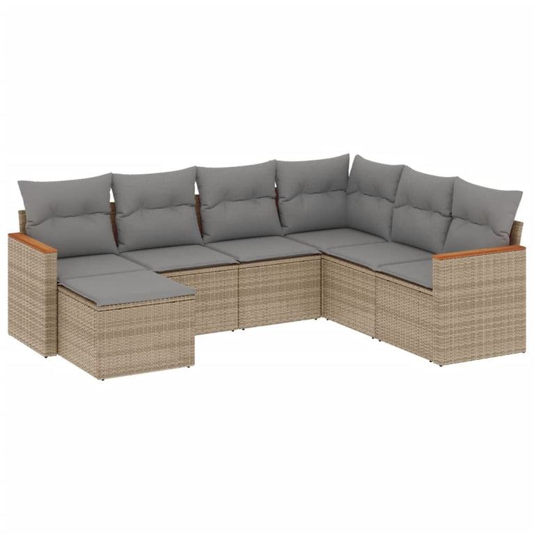 7-delige Loungeset met kussens poly rattan gemengd beige