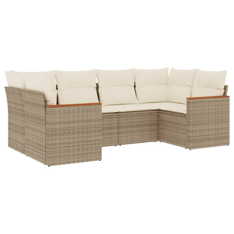 6-delige Loungeset met kussens poly rattan beige