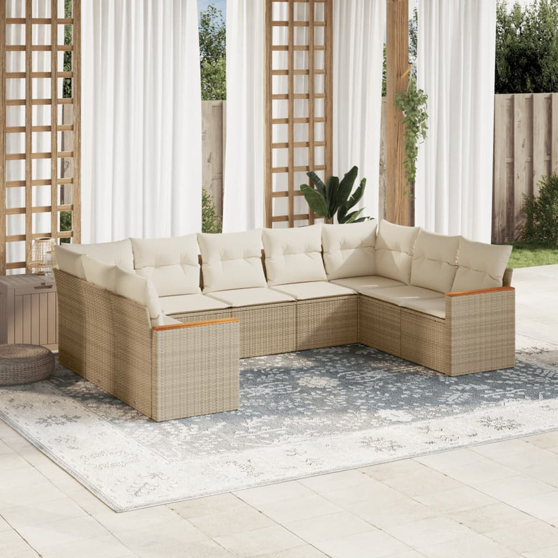 9-delige Loungeset met kussens poly rattan beige