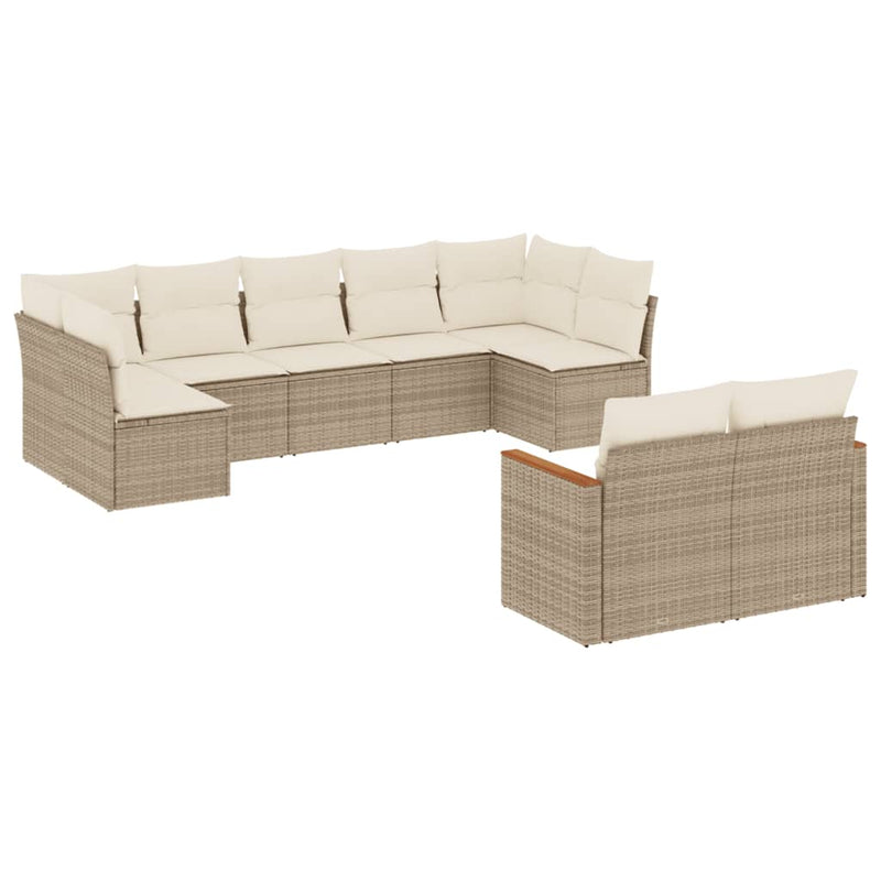 9-delige Loungeset met kussens poly rattan beige