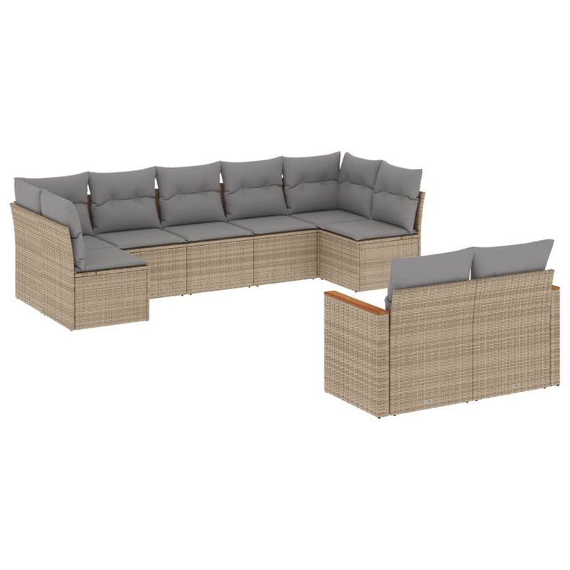 9-delige Loungeset met kussens poly rattan gemengd beige