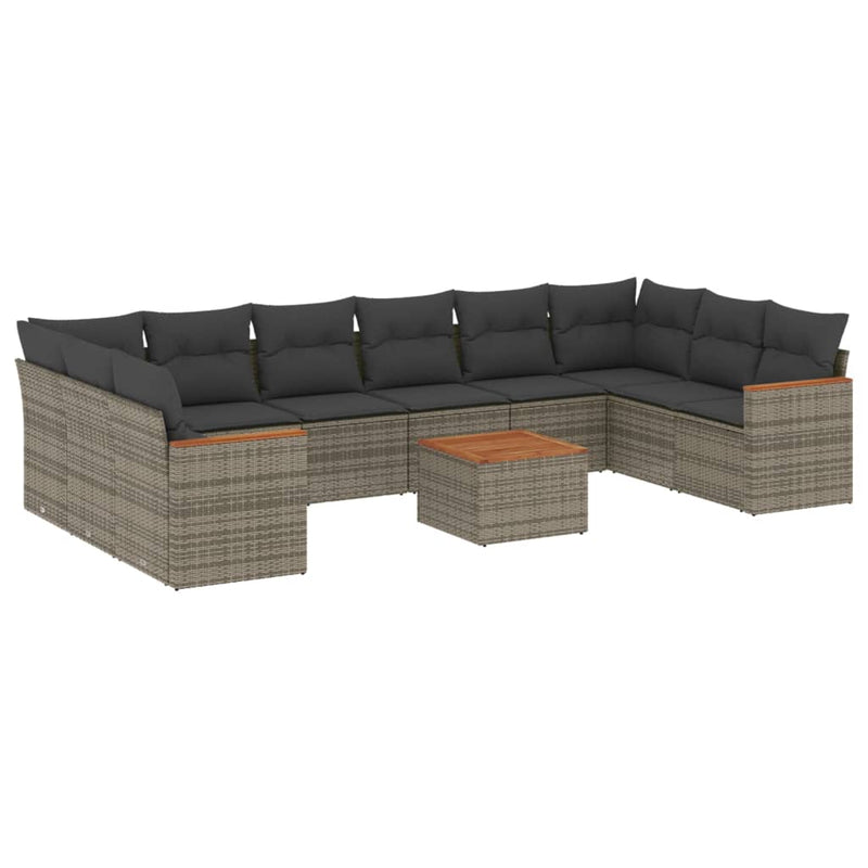 11-delige Loungeset met kussens poly rattan grijs