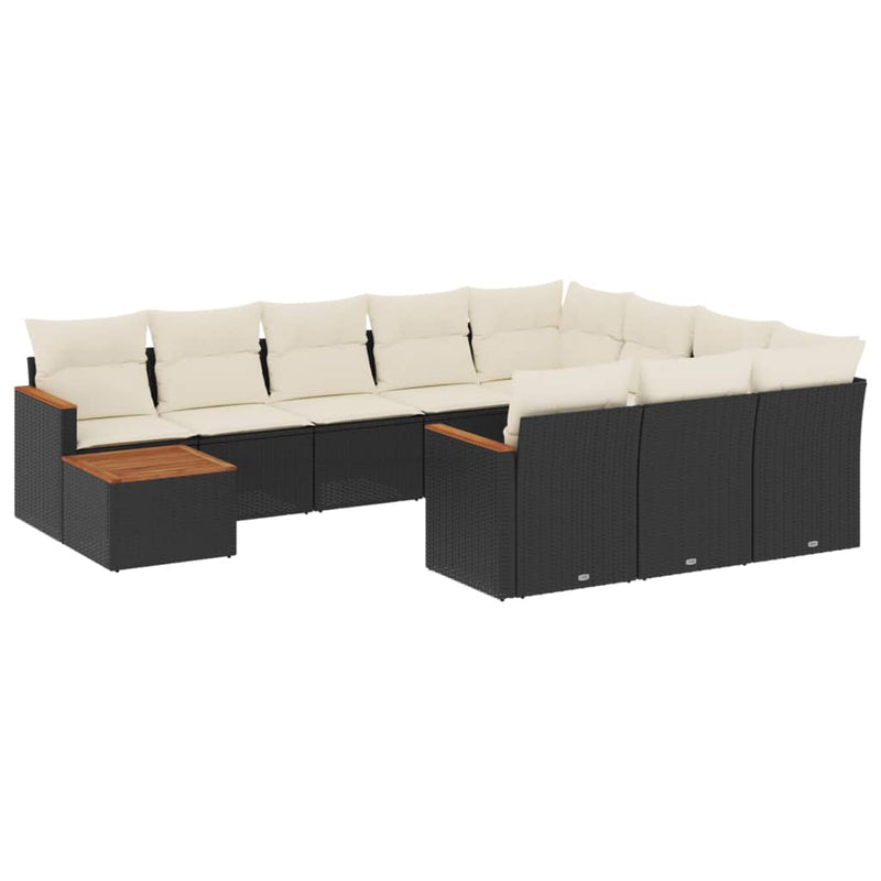 11-delige Loungeset met kussens poly rattan zwart