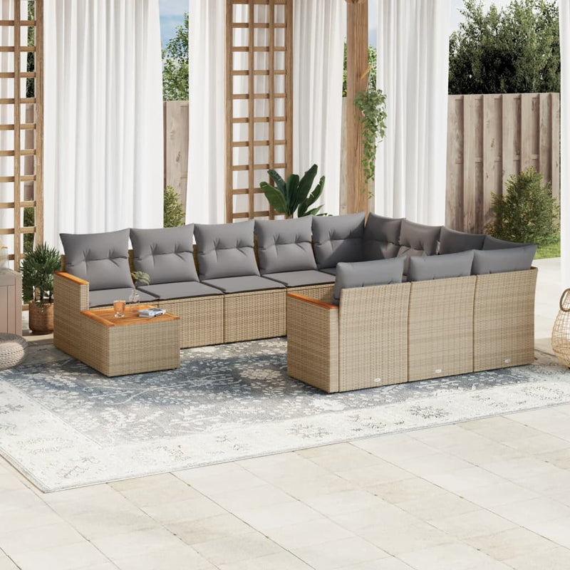 11-delige Loungeset met kussens poly rattan gemengd beige