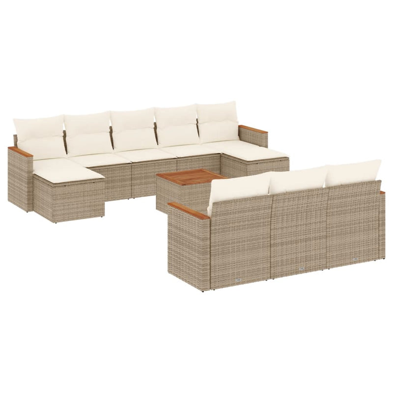 11-delige Tuinset met kussens poly rattan beige