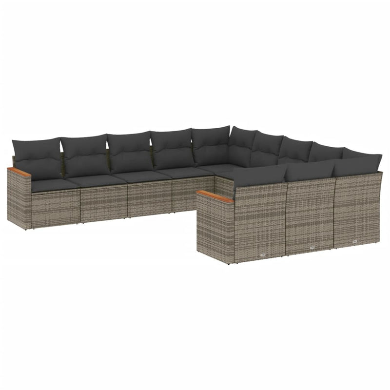 11-delige Loungeset met kussens poly rattan grijs
