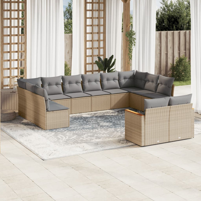 12-delige Loungeset met kussens poly rattan gemengd beige