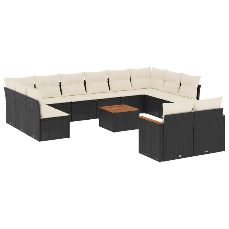 13-delige Loungeset met kussens poly rattan zwart
