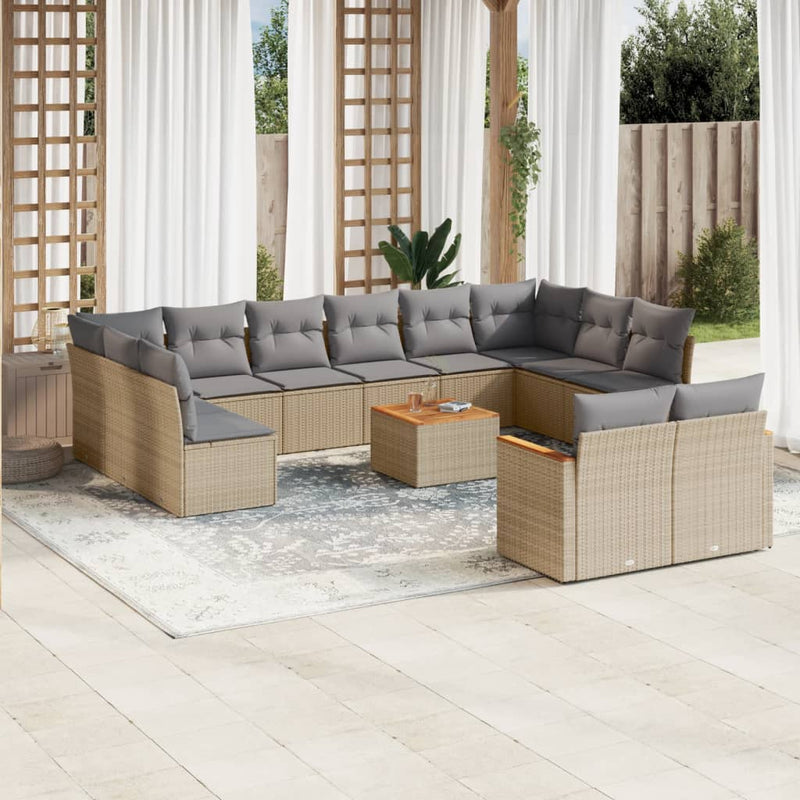 13-delige Loungeset met kussens poly rattan gemengd beige