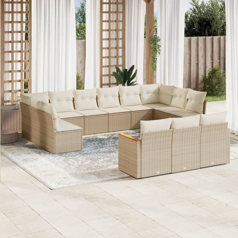 13-delige Loungeset met kussens poly rattan beige