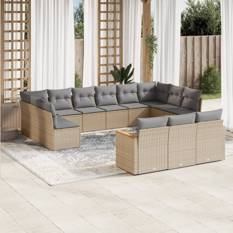 13-delige Loungeset met kussens poly rattan gemengd beige