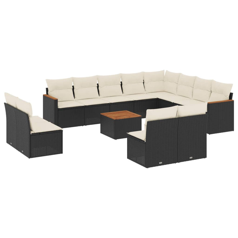 13-delige Loungeset met kussens poly rattan zwart