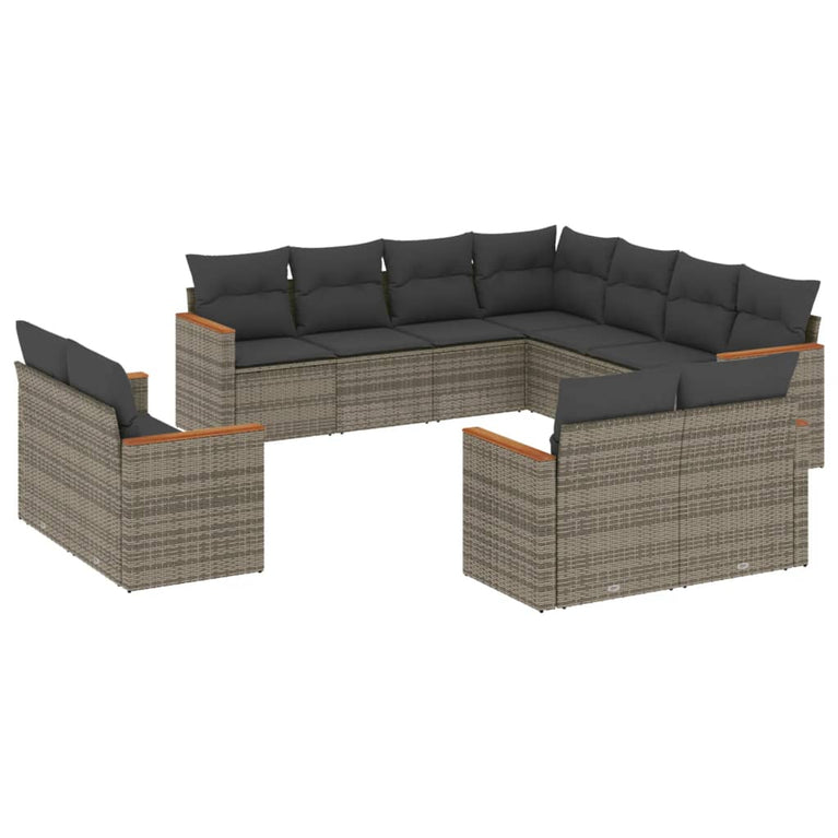 11-delige Loungeset met kussens poly rattan grijs