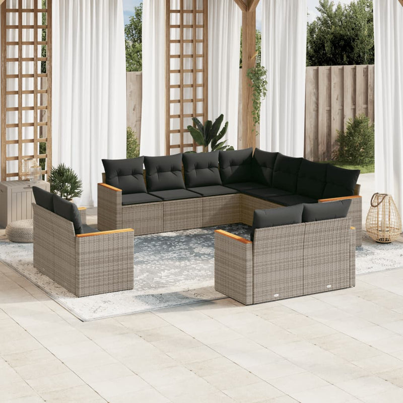 11-delige Loungeset met kussens poly rattan grijs