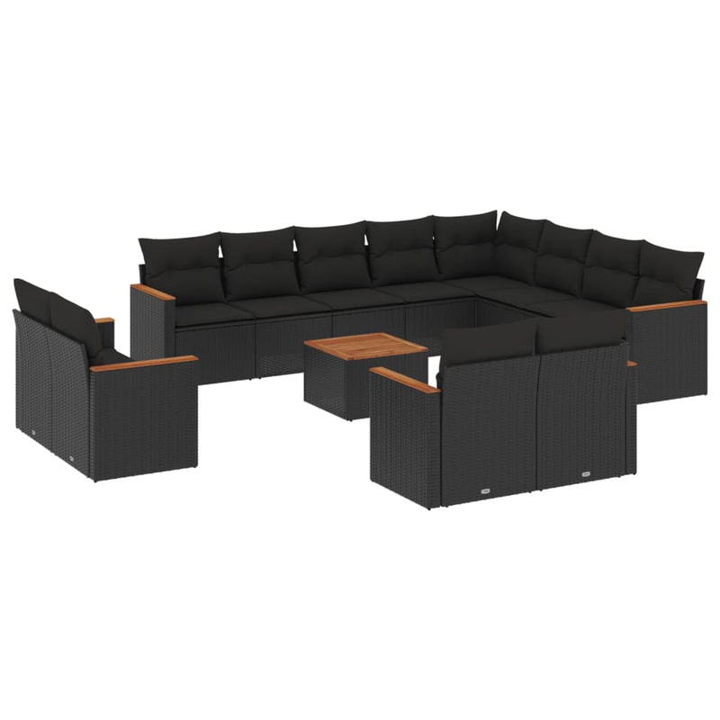 13-delige Loungeset met kussens poly rattan zwart