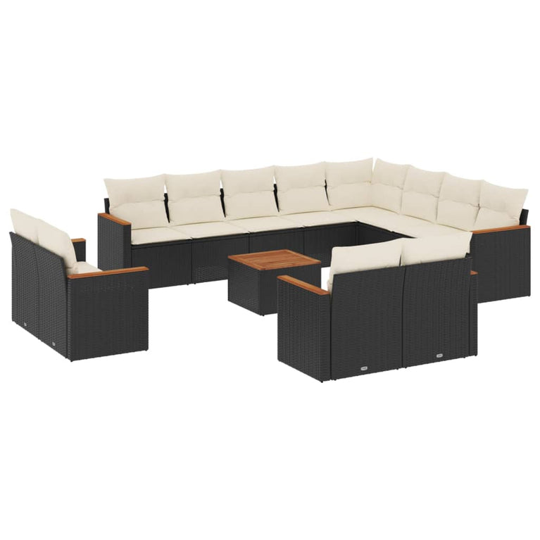13-delige Loungeset met kussens poly rattan zwart