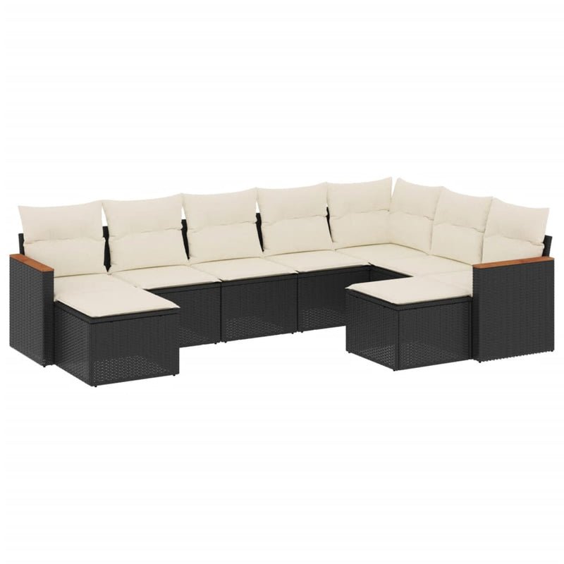 9-delige Loungeset met kussens poly rattan zwart