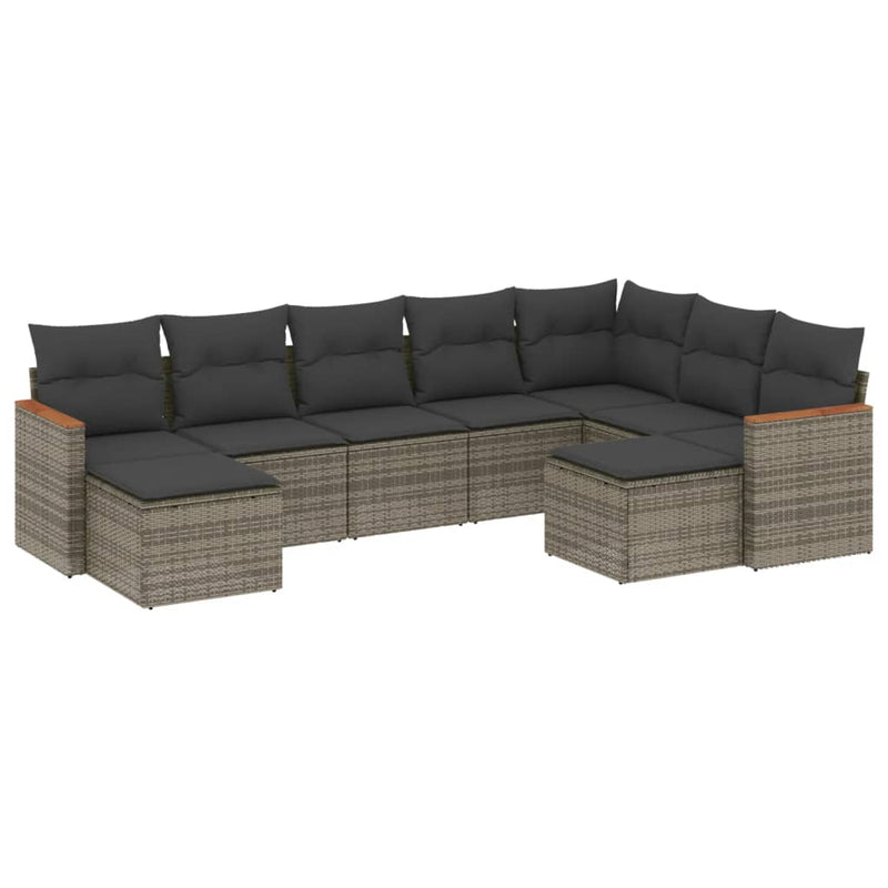 9-delige Loungeset met kussens poly rattan grijs