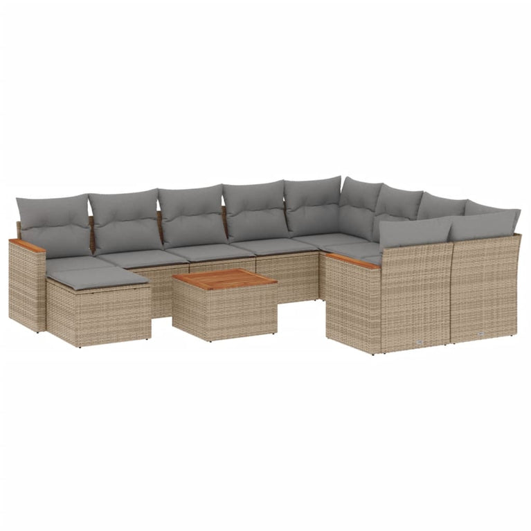 11-delige Loungeset met kussens poly rattan gemengd beige